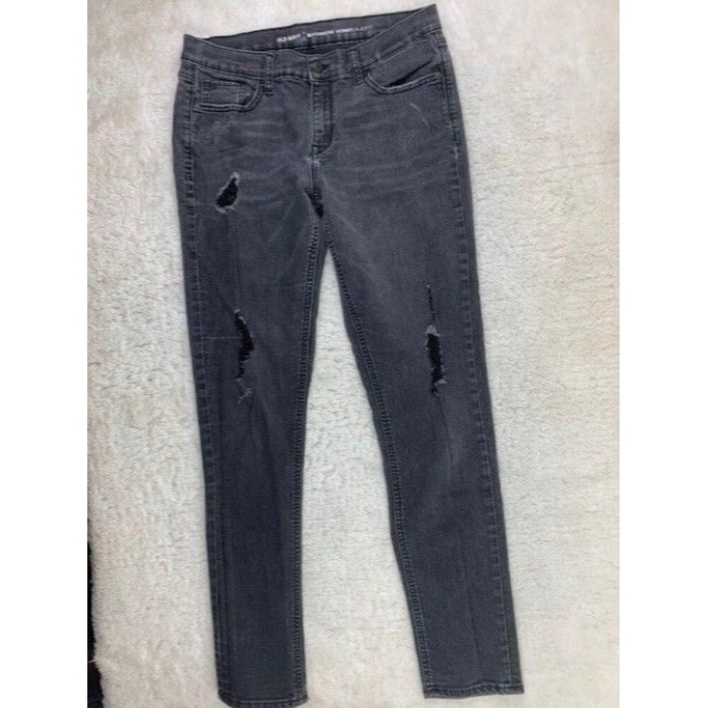 Old Navy Boyfriend Size 6 Tall Womens Jeans Black Distressed Mid Rise Stretch